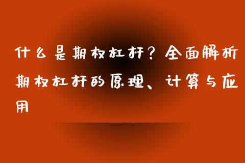 什么是期权杠杆？全面解析期权杠杆的原理、计算与应用_https://cj007.lansai.wang_债券资讯_第1张