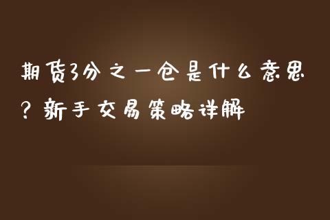期货3分之一仓是什么意思？新手交易策略详解_https://cj007.lansai.wang_财经新闻_第1张