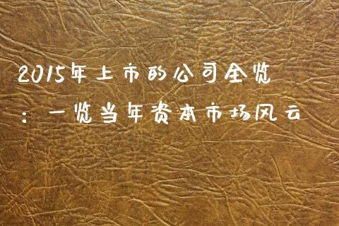 2015年上市的公司全览:一览当年资本市场风云_期货开户_第1张_期货开户_金融监管_外汇交易_债券资讯_全球市场_财经新闻 2015年上市的公司全览:一览当年资本市场风云_https://cj007.lansai.wang_期货开户_第1张