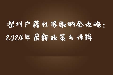 深圳户籍社保缴纳全攻略：2024年最新政策与详解_https://cj007.lansai.wang_财经新闻_第1张