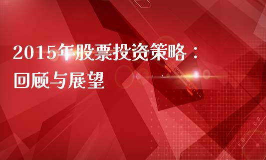2015年股票投资策略：回顾与展望_https://cj007.lansai.wang_债券资讯_第1张