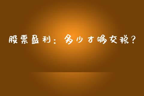 股票盈利：多少才够交税？_https://cj007.lansai.wang_期货开户_第1张