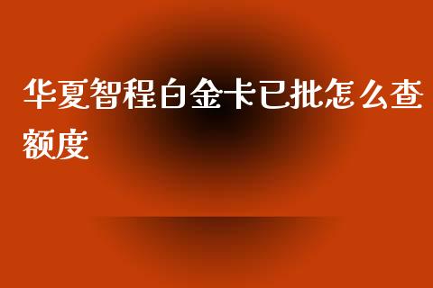 华夏智程白金卡已批怎么查额度_https://cj007.lansai.wang_全球市场_第1张