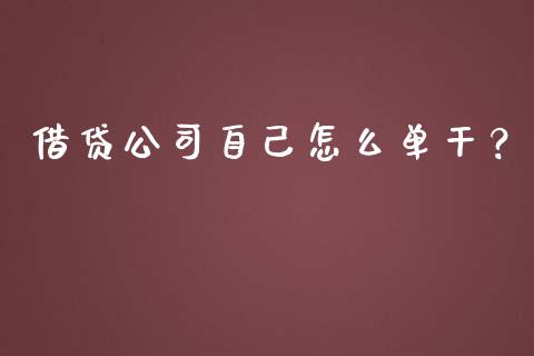 借贷公司自己怎么单干？_https://cj007.lansai.wang_外汇交易_第1张