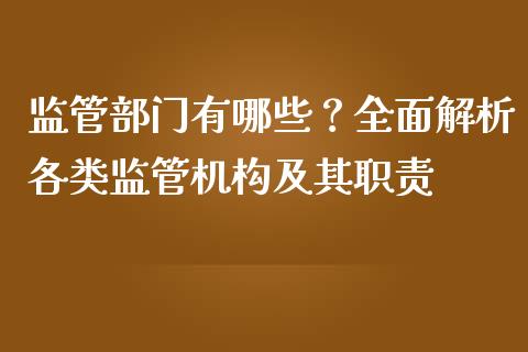 监管部门有哪些？全面解析各类监管机构及其职责_https://cj007.lansai.wang_金融监管_第1张