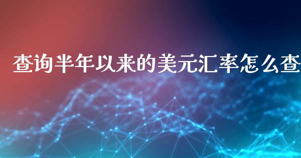 查询半年以来的美元汇率怎么查_https://cj007.lansai.wang_期货开户_第1张