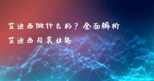 艾迪西做什么的？全面解析艾迪西及其业务_https://cj007.lansai.wang_财经新闻_第1张