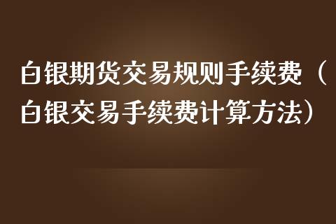 白银期货交易规则手续费（白银交易手续费计算方法）_https://cj007.lansai.wang_外汇交易_第1张