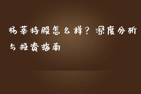 杨莘持股怎么样？深度分析与投资指南_https://cj007.lansai.wang_财经新闻_第1张