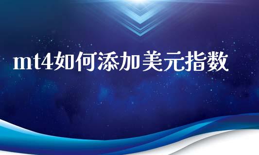 mt4如何添加美元指数_https://cj007.lansai.wang_财经新闻_第1张