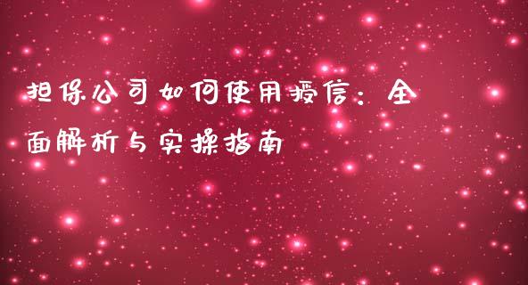 担保公司如何使用授信：全面解析与实操指南_https://cj007.lansai.wang_期货开户_第1张