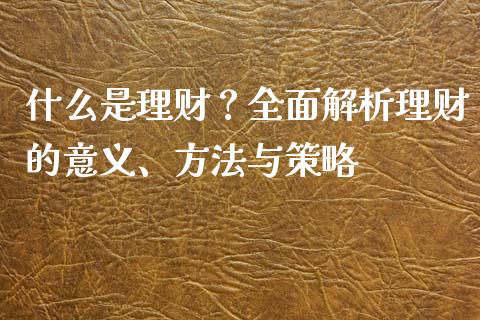 什么是理财？全面解析理财的意义、方法与策略_https://cj007.lansai.wang_全球市场_第1张