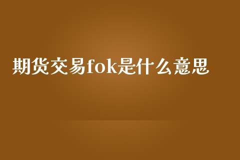 期货交易fok是什么意思_https://cj007.lansai.wang_外汇交易_第1张