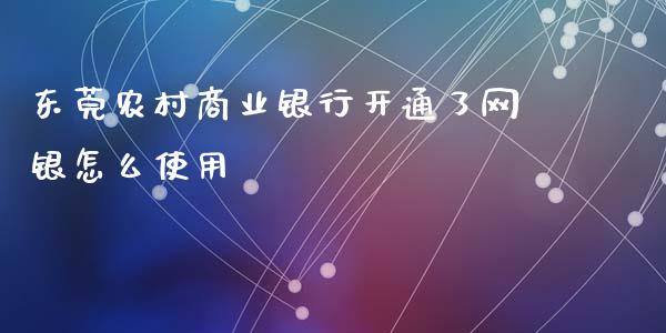 东莞农村商业银行开通了网银怎么使用_https://cj007.lansai.wang_外汇交易_第1张