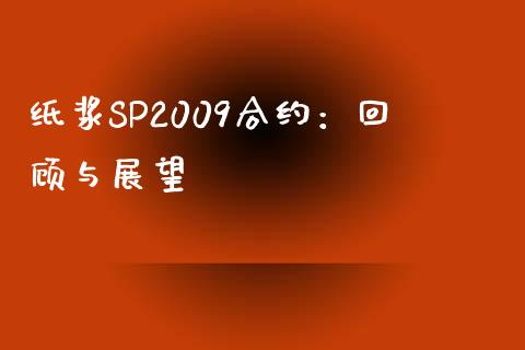 纸浆SP2009合约：回顾与展望_https://cj007.lansai.wang_债券资讯_第1张