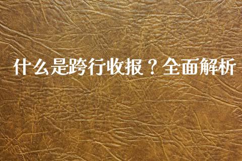 什么是跨行收报?全面解析_外汇交易_第1张_期货开户_金融监管_外汇交易_债券资讯_全球市场_财经新闻 什么是跨行收报?全面解析_https://cj007.lansai.wang_外汇交易_第1张