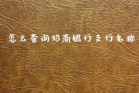 怎么查询招商银行支行名称_https://cj007.lansai.wang_财经新闻_第1张