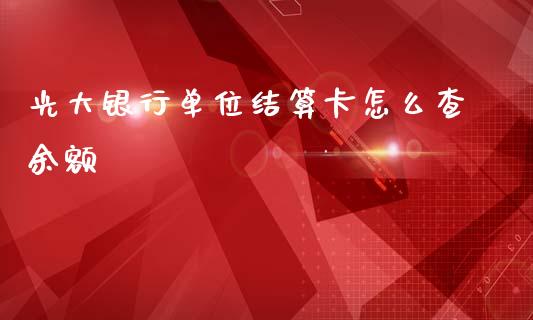 光大银行单位结算卡怎么查余额_https://cj007.lansai.wang_金融监管_第1张