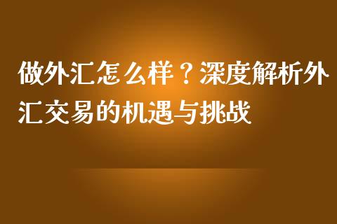 做外汇怎么样?深度解析外汇交易的机遇与挑战_全球市场_第1张_期货开户_金融监管_外汇交易_债券资讯_全球市场_财经新闻 做外汇怎么样?深度解析外汇交易的机遇与挑战_https://cj007.lansai.wang_全球市场_第1张