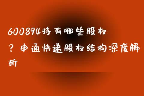 600894持有哪些股权？申通快递股权结构深度解析_https://cj007.lansai.wang_债券资讯_第1张