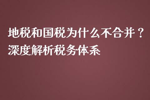 地税和国税为什么不合并？深度解析税务体系_https://cj007.lansai.wang_外汇交易_第1张