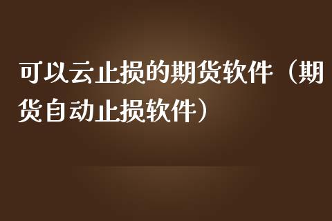 可以云止损的期货软件（期货自动止损软件）_https://cj007.lansai.wang_财经新闻_第1张