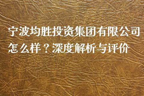 宁波均胜投资集团有限公司怎么样？深度解析与评价_https://cj007.lansai.wang_财经新闻_第1张