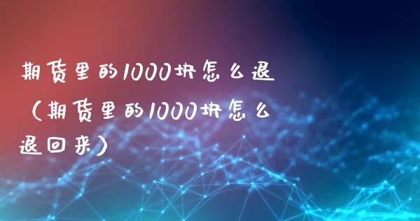 期货里的1000块怎么退（期货里的1000块怎么退回来）_https://cj007.lansai.wang_外汇交易_第1张