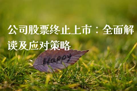 公司股票终止上市:全面解读及应对策略_外汇交易_第1张_期货开户_金融监管_外汇交易_债券资讯_全球市场_财经新闻 公司股票终止上市:全面解读及应对策略_https://cj007.lansai.wang_外汇交易_第1张