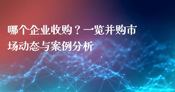 哪个企业收购？一览并购市场动态与案例分析_https://cj007.lansai.wang_金融监管_第1张